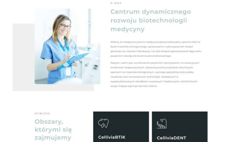 Strona Cellivia — prezentacja działalności i obszarów oferty