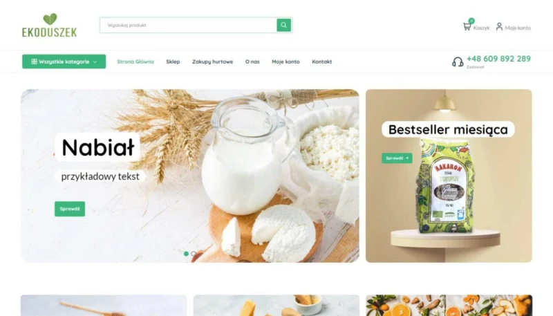 Sklep Ekoduszek — ekran główny z kategoriami produktów