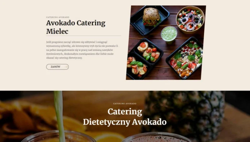 Strona Avokado — prezentacja cateringu dietetycznego