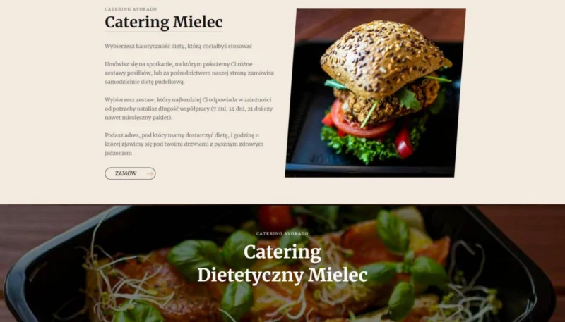 Strona Avokado — prezentacja oferty cateringu