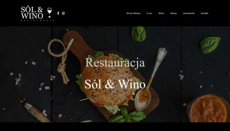 Strona restauracji Sól i Wino — ekran główny